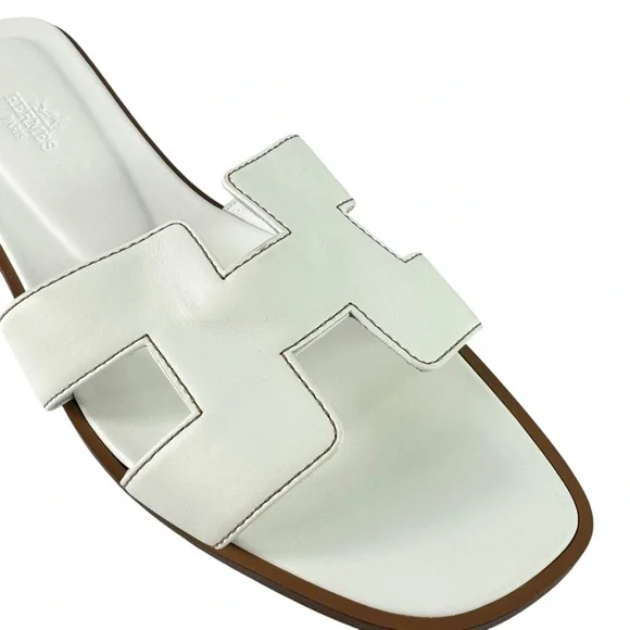 HERMES Oran White Leather H Women's Sandals Made in Italy Marked as 39 - 9US - Picture 9 of 12